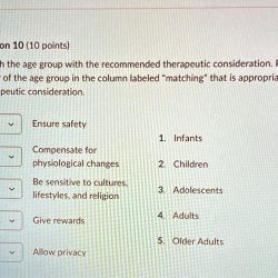 Match the age group with the recommended therapeutic consideration